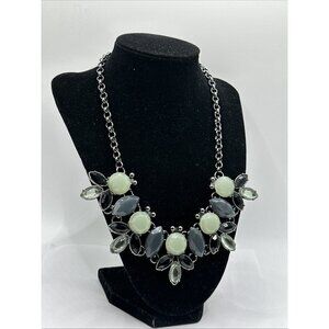 VTG Necklace  Gunmetal Metal Chain Pale Green Gray Faceted Acrylic Stones 18” 3